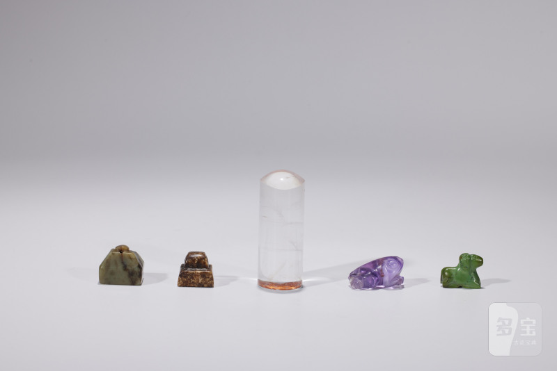 明清  水晶、碧玺、绿松、白玉等印章五件一组 - 图3